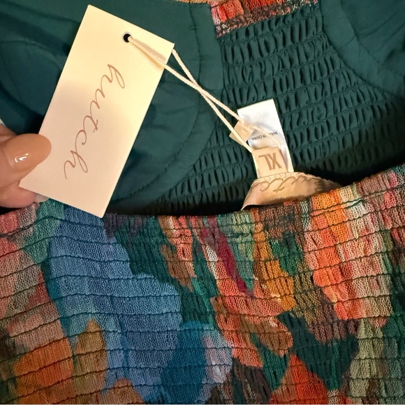 Hutch Anthropologie Brianna Watercolor Pleated Maxi Dress Orange Blue Tulle NWT - Picture 5 of 6